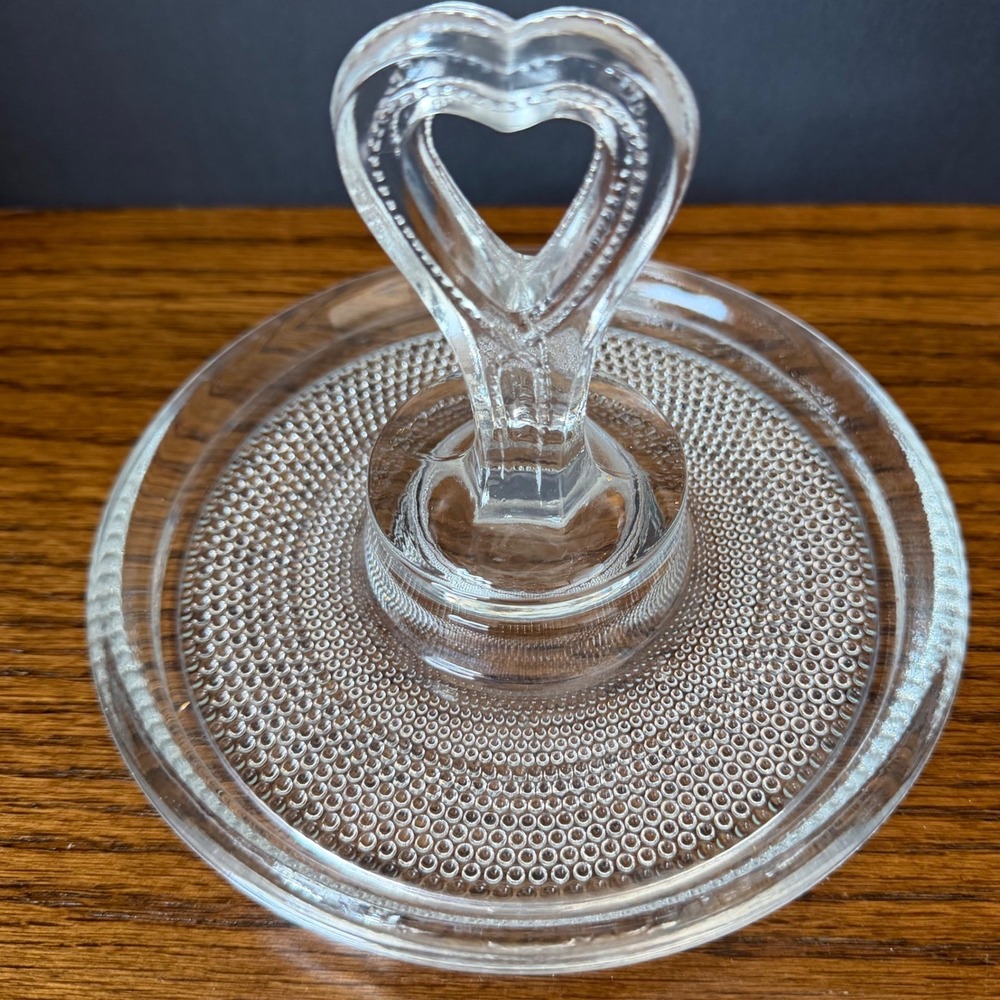 Vintage L.E. Smith Heart Handle Tidbit Tray Dewdrop Glass‎ Lemon Server